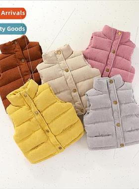Childrens vest men and girls thickened warm outer corduroy f