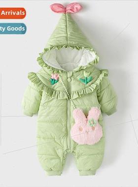 Baby winter clothes 2023 female baby thickened cotton jumpsu