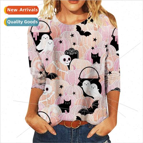 Autumn and Winter 2023 New Ladies Halloween Printed Pullover