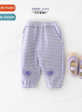 Boys pants 2024 new female baby striped sweatpants spring in