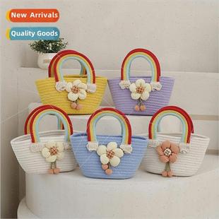 woven bag small rainbow fre Korean flowers new Summer female