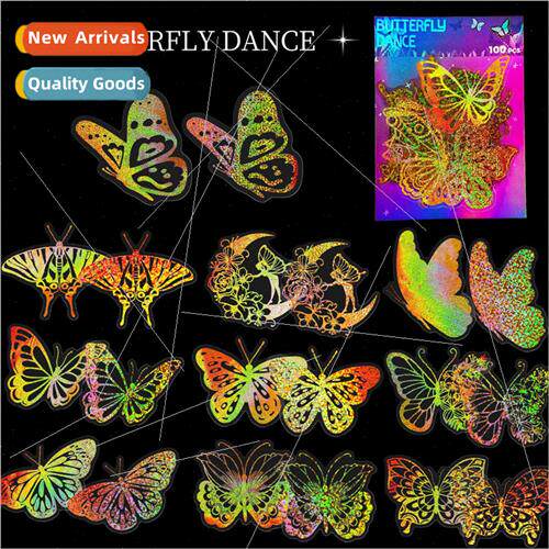 100 transparent gold laser PET butterfly series stickers art