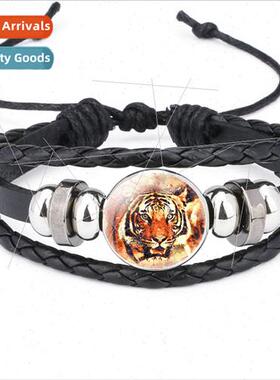 Tiger Tiger Theme Time Gemstone Cowhide Bracelet Black Hand
