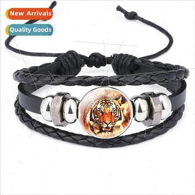 Tiger Tiger Theme Time Gemstone Cowhide Bracelet Black Hand