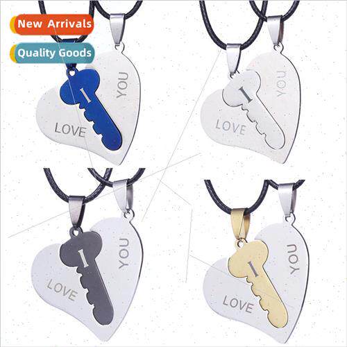 I Love You I Love You Couple Titanium Key Heart Necklace Sta