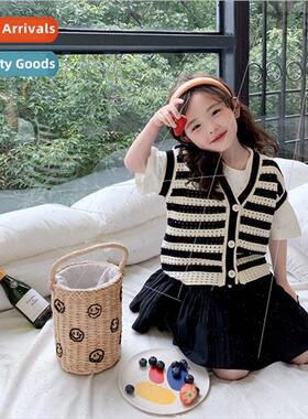 Childrens retro V-neck striped skeleton undershirt girls loo