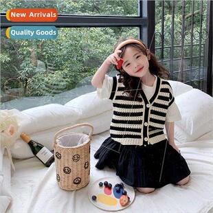 Childrens retro V-neck striped skeleton undershirt girls loo