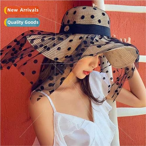 Summer thin section beach hat polka dot lace large brim stra