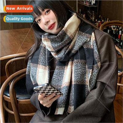 Scarf female winter temperament wild Japanese plaid imitatio