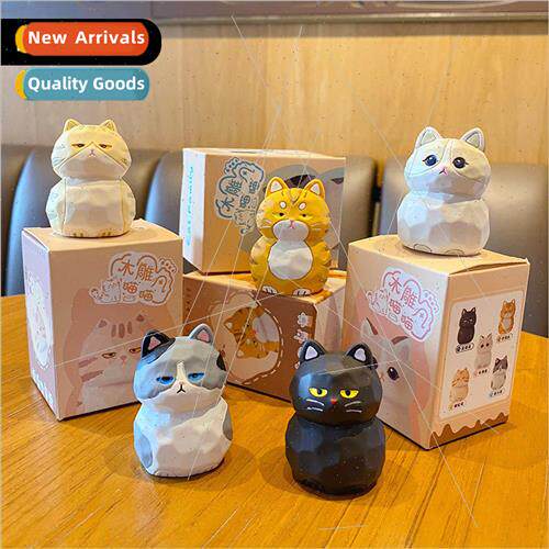 Wood carving wind meow family small car ornament cute creati