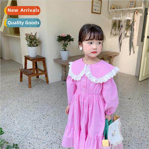 spring new girls lace lace doll big lapel dress Korean child