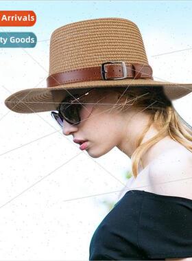 Foldable Straw Hat Womens Summer Beach Hat Concave Top Sun P