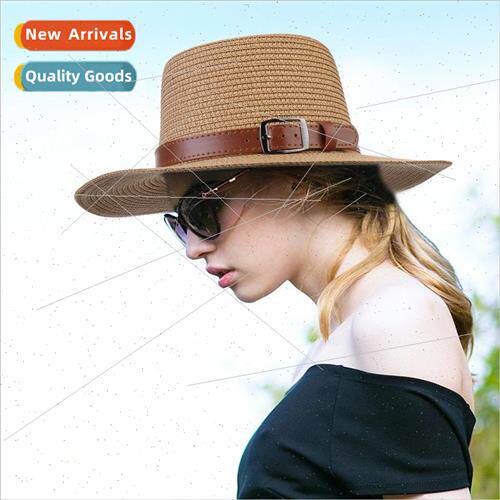 Foldable Straw Hat Womens Summer Beach Hat Concave Top Sun P
