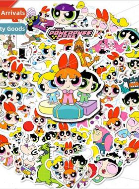 50 Powerpuff Girls anime surrounding stickers cute wind cart