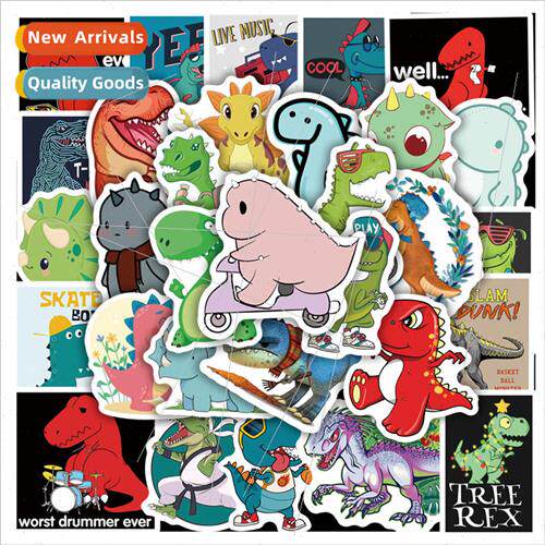 100 New Cute Dinosaur Graffiti Stickers Water Cup Helmet Bic