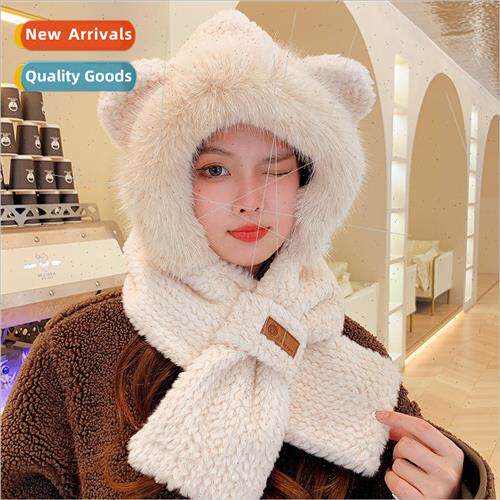 Winter new plush warm hat female scarf gloves mask cold cute
