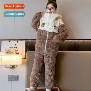 Childrens pajamas girls winter three-layer laminated cotton