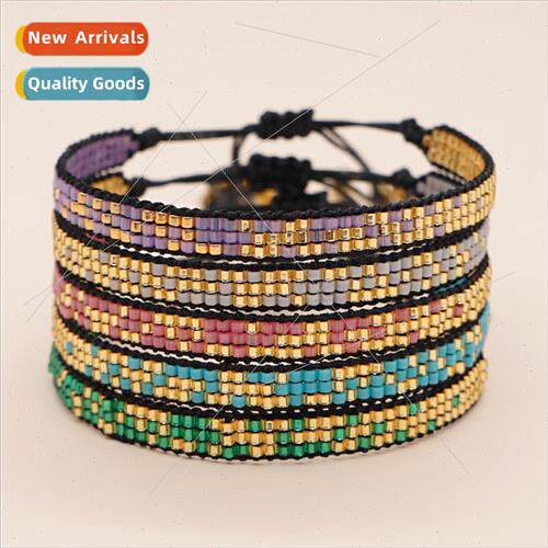 Bohemian creative ins3 rows of rice beads braided bracelet f
