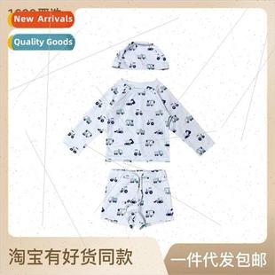Summer boys cartoon car sunscreen long-sleeve swimsuit suit