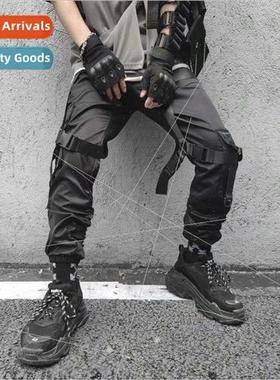 function wind pants mens fall and winter paratrooper drawstr