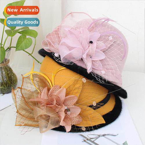 The woolen cap female fall and winter England beauty feather