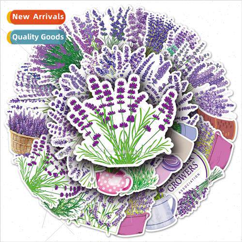 50 pcs of lavender cartoon flower stickers cute plants water