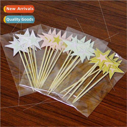 Three-dimensional five-pointed star cake topper Glitter pink