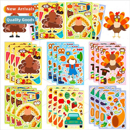 6pcs/pack turkey thanksgiving puzzle change face stickers ne
