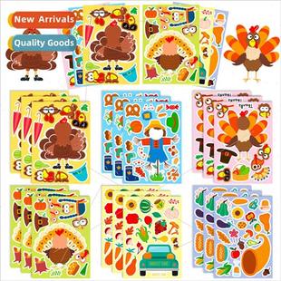 thanksgiving puzzle change 6pcs stickers turkey face pack