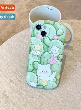 ins green cactus bear 适用 Apple 13 phone case iPhone12 smal