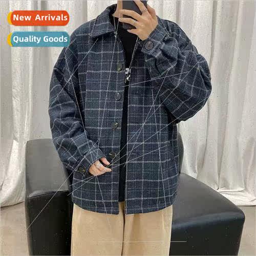 2019 new spring and fall mens ulzzang jacket Korean tweed pl