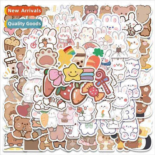 90 Cute Gray Bear White Rabbit Stickers Trolley Case Mobile