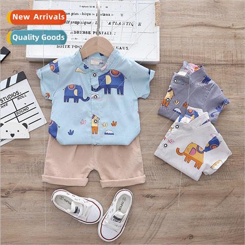 2023 Cartoon shirt suit middle and small children summer two