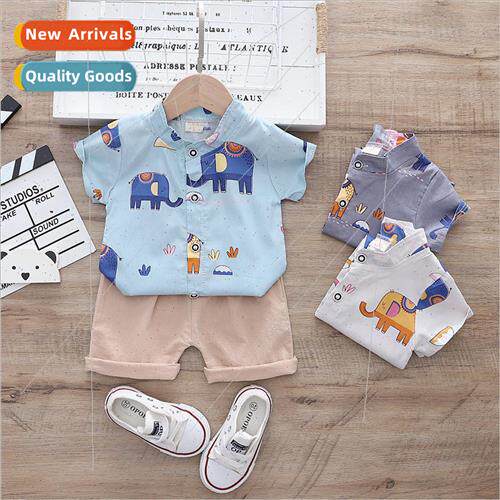 2023 Cartoon shirt suit middle and small children summer two