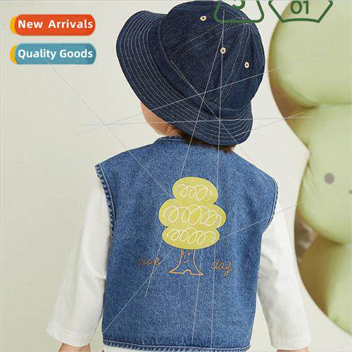 2024 spring new childrens denim vest boys baby washed denim