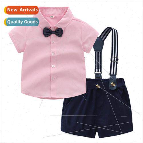 Childrens summer Short-sleeved pink shirt back pants Mens tw
