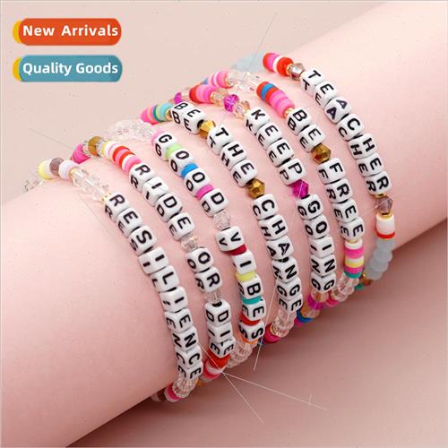 Windy Square Alphabet Beads Colorful Soft Ceramic Crystal Be