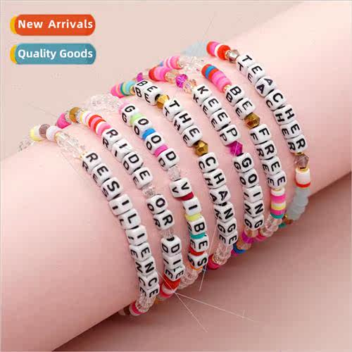 Windy Square Alphabet Beads Colorful Soft Ceramic Crystal Be