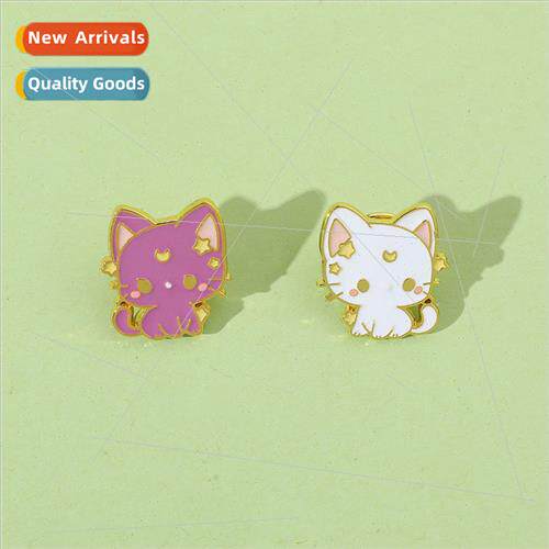 Cute cartoon moon kitten brooch creative cat metal badge bag