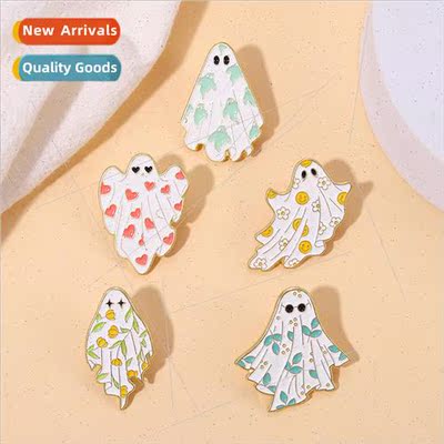 Maple Leaf Spooky Halloween Horror Ghost Brooch Metal Badge