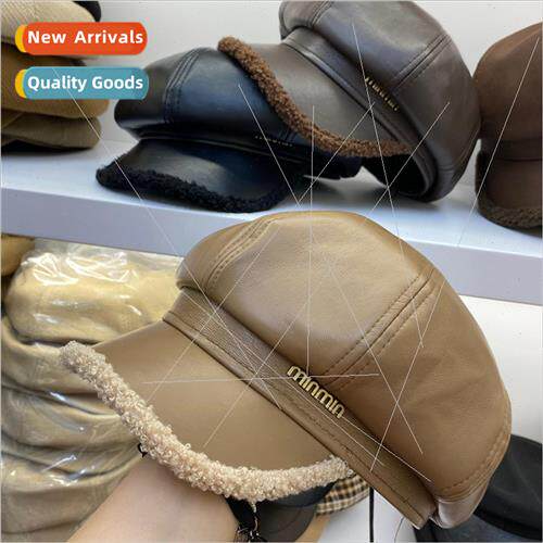 Hong Kong  retro pu leather newsboy hat female fall and wint
