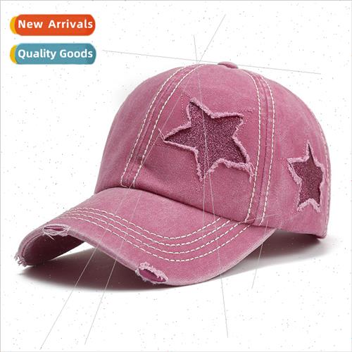 Spring and summer washed hole broken pentagram baseball cap