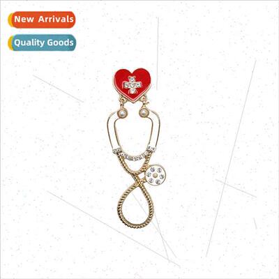 Jewelry Doctor Stethoscope Brooch Creative Red Heart Cross O