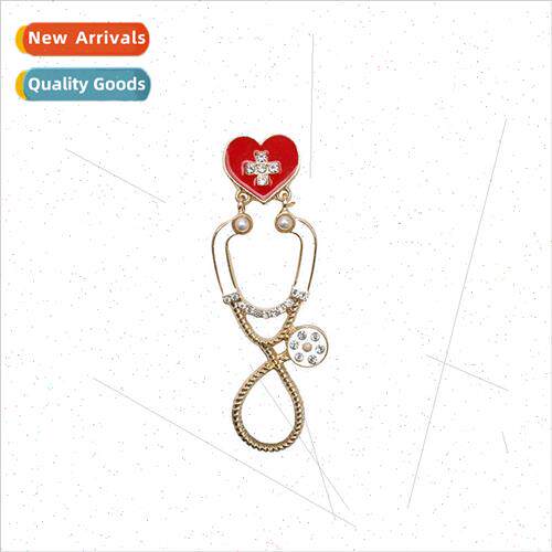 Jewelry Doctor Stethoscope Brooch Creative Red Heart Cross O