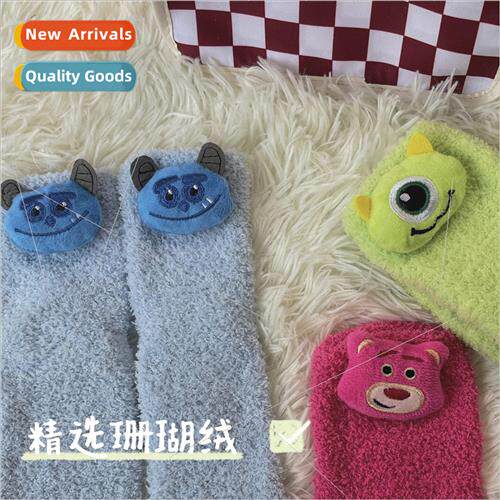 Plush socks womens mid-calf socks fall and winter coral flee