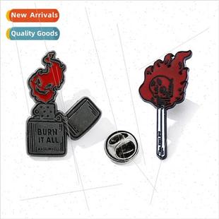 Burning Skull Matchstick Brooch Steampunk Gothic Style Badge