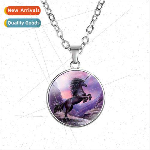 Classic Pegasus Unicorn Time Gemstone Alloy Pendant Necklace
