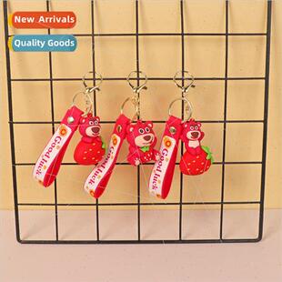 Cute silicone strawberry bear keychain cartoon creative doll