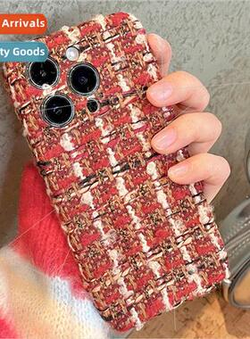 Autumn and winter new velvet red plaid 适用 iPhone 14/13ProM