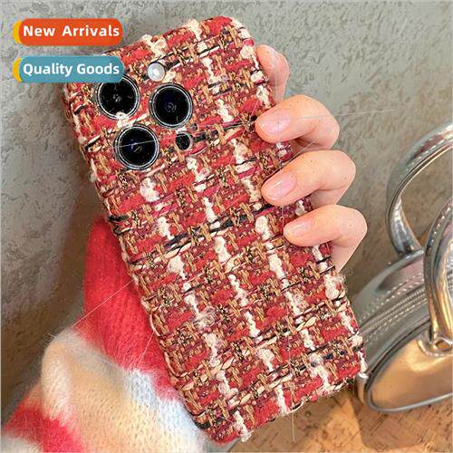 Autumn and winter new velvet red plaid 适用 iPhone 14/13ProM
